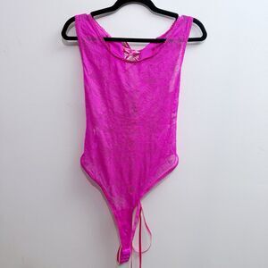 NEW Mapale Women’s Queen 1X 2X Hot Pink Lace Up Corset Teddy Lingerie Bodysuit